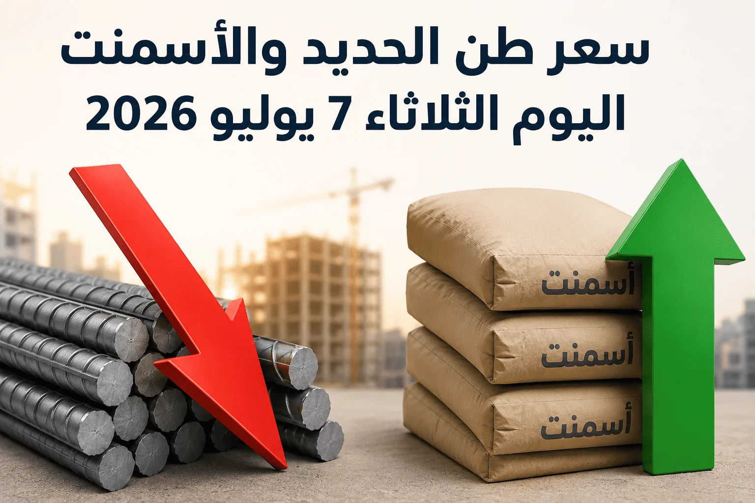 سعر طن الحديد والأسمنت اليوم الثلاثاء 7 يوليو 2026.. تراجع الحديد وارتفاع الأسمنت
