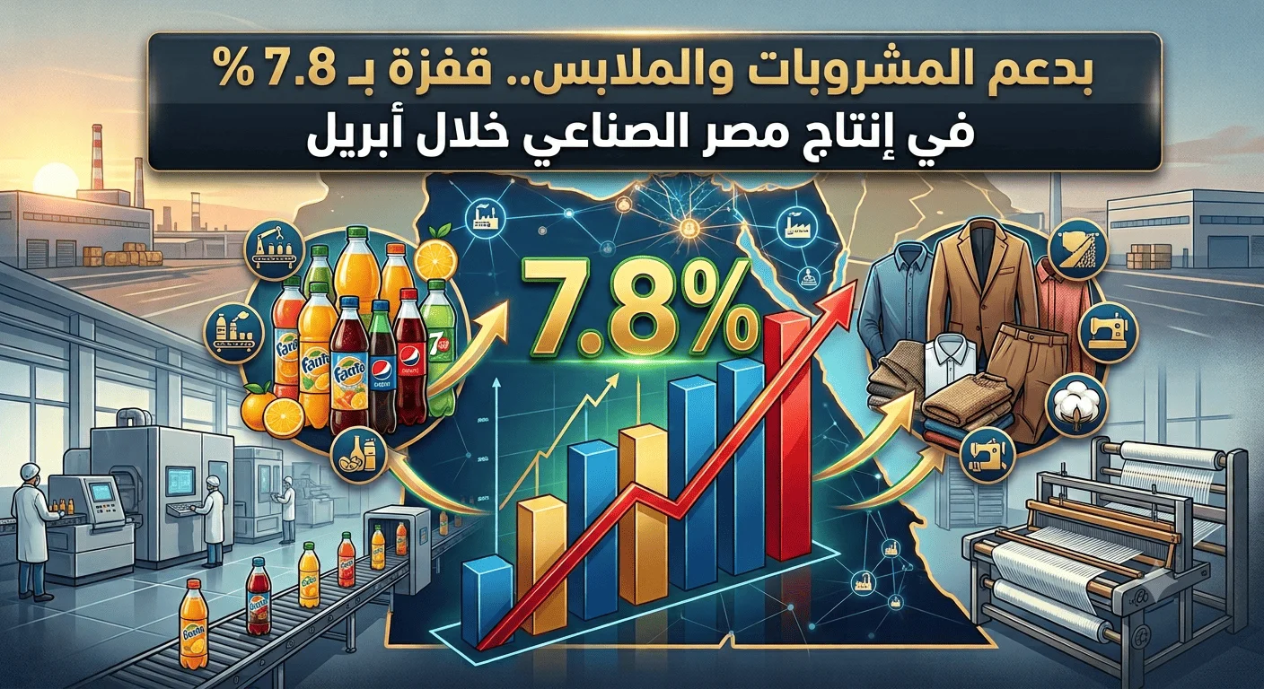 بدعم المشروبات والملابس.. قفزة بـ 7.8% في إنتاج مصر الصناعي خلال أبريل 2026