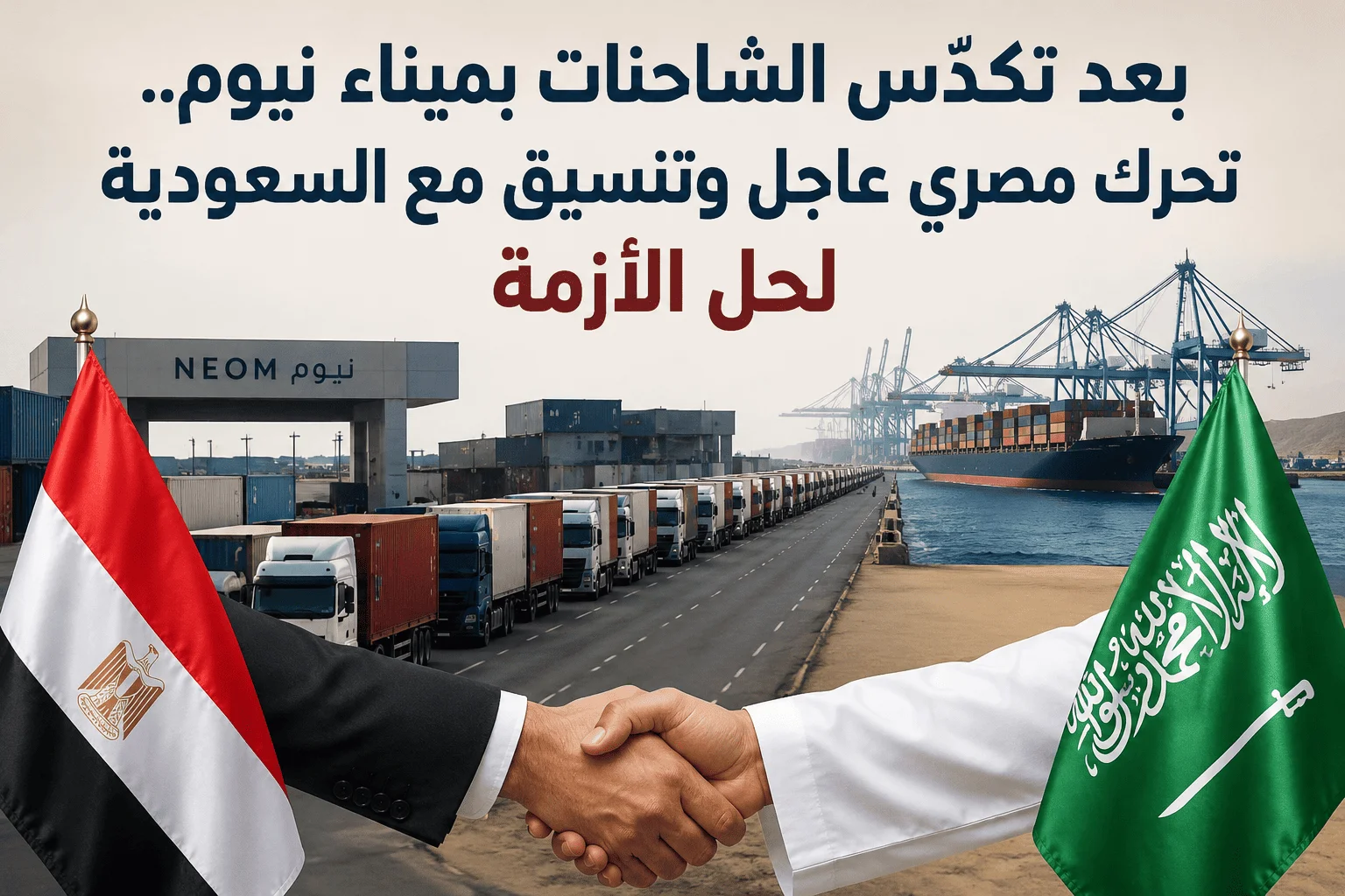 بعد تكدّس الشاحنات بميناء نيوم.. تحرك مصري عاجل وتنسيق مع السعودية لحل الأزمة
